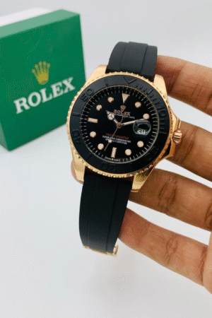 ( Golden ) Rolex Stylish Watch for Men Adjustable Rubber Strap | Heavy Master Lock | Steel Buzzle Working - Without Box